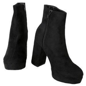 layne black suede platform ankle booties